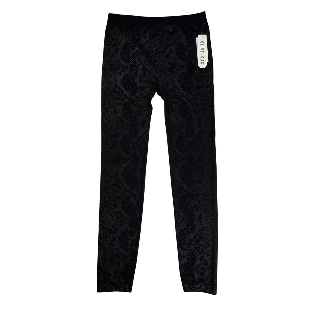 Olive + Oak Black Snake Print Leggings XL Pull On Stretch Skinny Pants - Picture 2 of 13